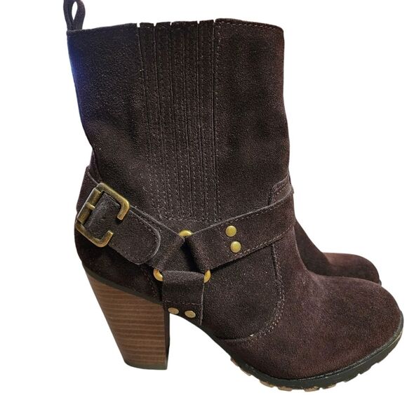 Eddie Bauer Ankle Boot Women 7.5 M Brown Suede Side Zip Buckle Harness Madison - Picture 14 of 14